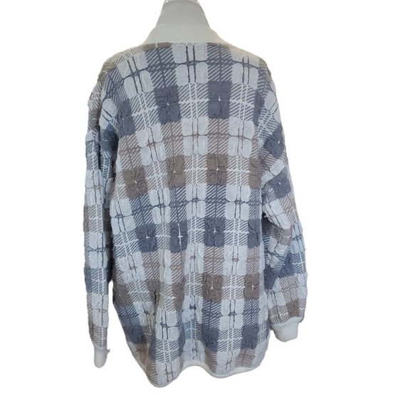 Vintage 70s Womens Chunky Knit Oversized Cardigan Plaid Open Front Textured Sz L - Picture 6 of 11